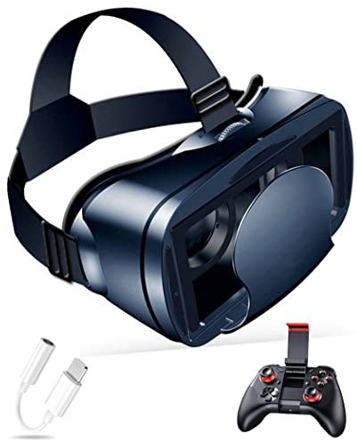 Gafas de Realidad Virtual, 3D VR Gafas con Controlador Bluetooth para Juegos Visión Panorámico VR Glasses para iPhone 13 Pro Max/13 Pro/13/12/11, para Samsung Galaxy S21, Huawei, Xiaomi