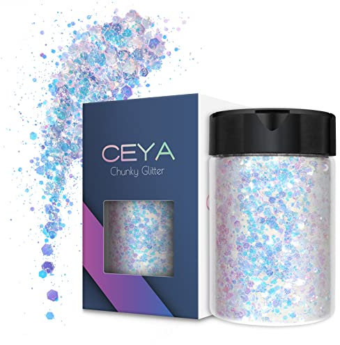 Ceya Magischer Opal-Glitzer, 3.5oz/100 g, Bastelarbeiten, grobes Glitzer-Pulver, gemischte feine Flocken, schillernde Nagel-Pailletten für Epoxidharz, Tumbler, Schleim, Malerei, Festival-Dekoration