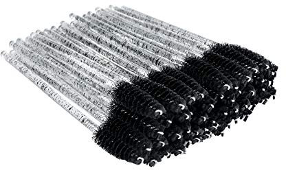 G2PLUS 50PCS Pennello per Ciglia Monouso,Scovolino Ciglia,Applicatore Mascara,Scovolino Monouso Mascara per L'estensione Delle Ciglia,Manico in Cristallo (Nero)