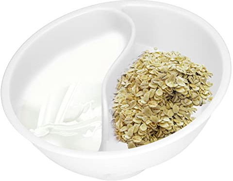 Anti-Soggy Cereal Bowl, Stackable Divided Sectional Bowl Separated Ceramic Soup Bowl Two Sided Bowl Snack Bowl for Chips Soup Rice Salad Ice Cream French Fries, Keep Crunchy (White)