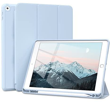 ZOYU Hülle für iPad 9./8./7. Generation 10,2 Zoll 2021/2020/2019 | Hülle mit Stifthalter für iPad 9/8/7 Gen 10,2, Weiche TPU Silikon Schutzhülle, Auto Schlaf/Wach, Stoßschutz, Blau