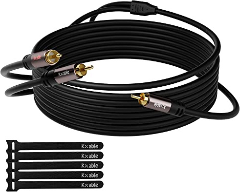 Kxable RCA Y-Adapter Splitter Cable 50 Feet, 1 RCA Male to 2 RCA Male Stereo Audio Subwoofer Cable, Bi-Directional, for Home Theater, Hi-Fi System, Amplifier, Speaker, 24K Gold Plated, OD:5.0MM