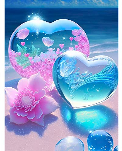QENSPE Peinture Diamant Adulte, Coeur de Cristal Diamond Painting Complet 5D Plage Amour Diamant Kit Enfants, Diamant Strass Point de Croix Cristal Painting pour Murale Décoration 30x40cm