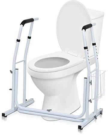 Jopassy Mobile Aufstehhilfe Toiletten, Höhenverstellbar WC Aufstehhilfe mit Ablagekorb, Geeignet für Senioren und Behinderte, Belastbar bis 200KG