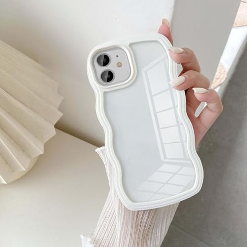 UEEBAI Hülle für iPhone 11, Wellen Rahmenform Silikon Stoßfeste Schutzhülle Anti-Kratzt Tansparent Rückseite TPU Bumper Cover für Mädchen Frauen Handyhülle für iPhone 11 - Weiß