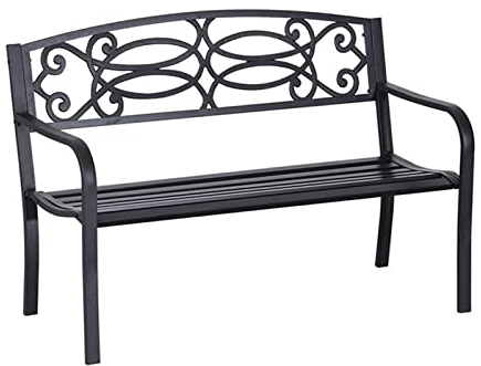 ZMYJTO Gartenbank Parkstuhl, 130 cm Metall-Außenbank, Liebessitz mit Rückenlehne, Armlehne, Veranda-Balkon-Lounge-Sessel-Möbel mit Kissen für Wintergarten-Terrasse