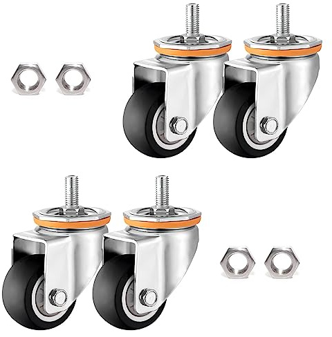 ESOYAWE 4 Stück Ø 63 75 100 125 Mm Leise TPR Gummi Lenkrolle, Mit Bremse M10 M12 Gewinde Vorbau Lenkrollen, 360 Grad Drehbar Ersatzrollen Für Trolleys, Möbel, Transport, Werkbank