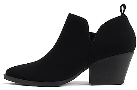 Soda “SECTORY” ~ Women Pointed Toe V-Cut Low Heel Ankle Bootie Shootie with Side Zipper (Black Nubuck, us_footwear_size_system, adult, women, numeric, medium, numeric_8)