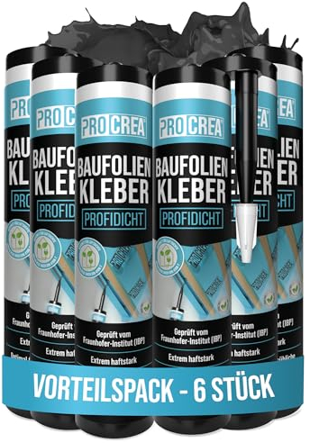 PROCREA® 6x Premium Folienkleber für Dampfsperre Profidicht [Luftdicht nach DIN 4108] Dauerelastische Kleb- & Dichtmasse für Dampfbremsen, Dampfsperrfolien in Profi-Qualität - Made In Germany