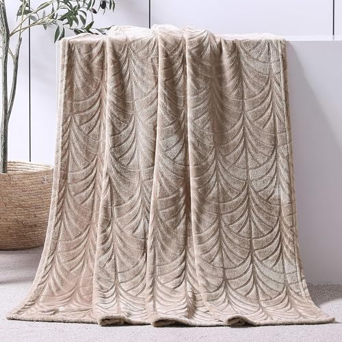 Whale Flotilla Kuscheldecke Decke mit Blätter Muster, Warme Sofadecke Fleecedecke, Weiche und Flauschige Flanell-Decke Wohndecke, 150x200 cm Beige