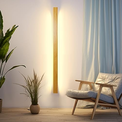 AOEH Lampada Da Parete Interno Led Applique Da Parete In Legno Lampade Da Muro Lunga In Bambù Luci Da Parete Legno 31w 3000k Moderno Lampada A Muro Per Camera Da Letto,Soggiorno,Corridoio,Scale,100cm