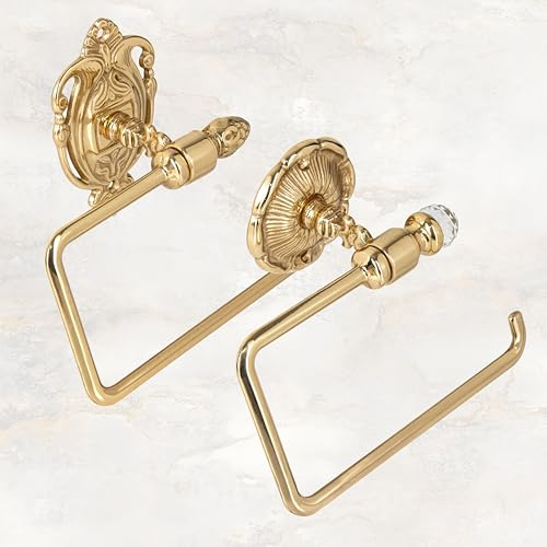 Belle Arti Toalettpappershållare pappersrullehållare toalettpappershållare mässing badrumstillbehör i guld polerad antik - vintage, hög kvalitet, rostfri (design 1: barock)