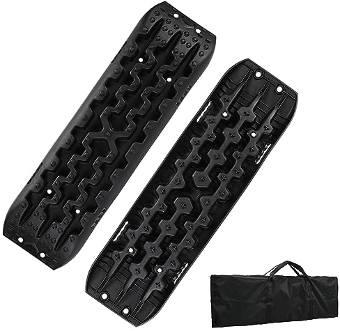 Daromigo 2X Anfahrhilfe mit Aufbewahrungstasche, Sandbleche Offroad, Recovery Board Offroad,Traktionsmatte Kunstoff Anfahrhilfe Recovery Board Tracks, 10T Last, für Geländewagen PKW LKW