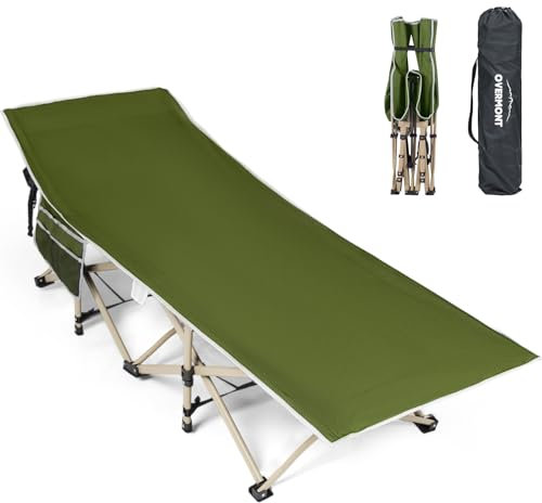 OVERMONT Klappbar Übergroß Feldbett für Erwachsene - Campingbett 190 x 71 x 36 cm - bis 250kg Belastbar - 2400D Oxfordgewebe mit Seitentasche Tragetasche für Camping Garten Büro Gästebett