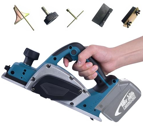 Akku-Hobel, 3200 r/min Akku Einhandhobel Elektrische Holzhobelmaschine handgeführte Elektrohobelmaschine einstellbares Elektrowerkzeug mit selbstsicherndem Schalter für die Holzbearbeitung, 0~4mm