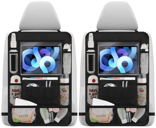 Csuntikulo 2 protezioni per schienale e organizer per auto, in tessuto Oxford 600D, impermeabili, per sedili posteriori, per schienale, per bambini, con scomparto per tablet, colore nero