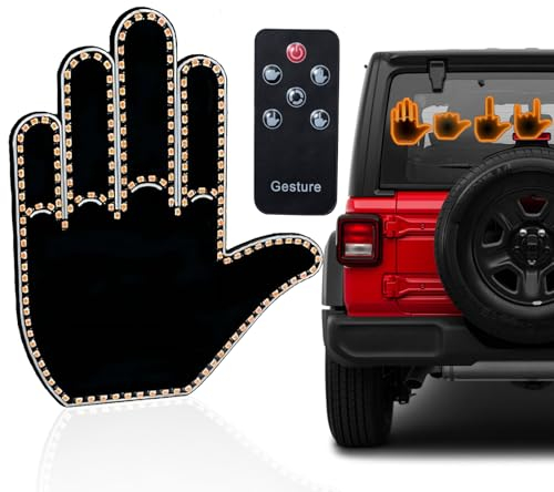Funny Gesture Light for Car Back Window, Car Finger LED Light Gadgets with Remote Control, Finger Car Light Hand Gesture Led Sign, Middle Finge Car Light Accessories, Road Rage Signs Gifts (6 Keypad)
