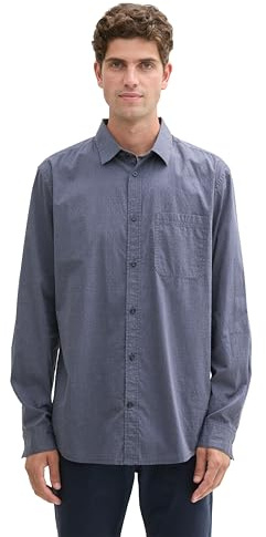 TOM TAILOR Camisa para Hombre, 36686 – Azul Marino Gris Chambray Dobby, M