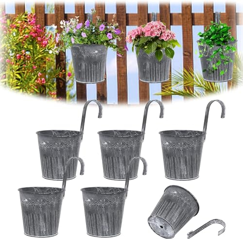 Esshogo 5 STK. Balkon Hängetöpfe für Pflanzen, Blumentopf Hängend, Pflanztopf Hängend, Eisen Blume Eimer mit Haken Vintage Dekorative Kunstpflanzen Sukkulenten Eimer Druck Topfblume