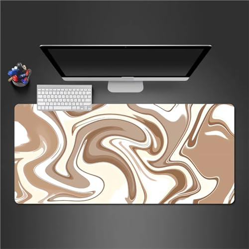 QiHon Tapis de Souris XXL Marron Beige Grand Tapis de Souris Gaming 900x400x3mm Résistant à Usure Lavable Tapis de Bureau antidérapant Convient pour Les Jeux, la Maison et Le Bureau