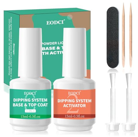 EODCI 2 Pcs 15ml Dipping Powder Liquid Set, 2 In 1 Dip-Pulver System Essentials Kit Basis Top Coat mit Aktivator für das Eintauchen Pulver Nagel Kit