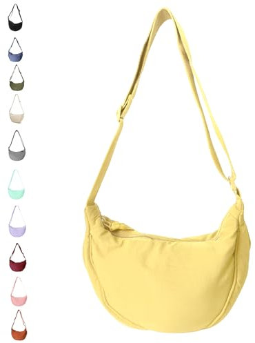 JENCVNL Damen Halbmond Tasche Nylon Crossbody Bag Damen Crossbody Moon Bag Halbmond Schultertasche mit verstellbarer Schultergurt (Hellgelb)