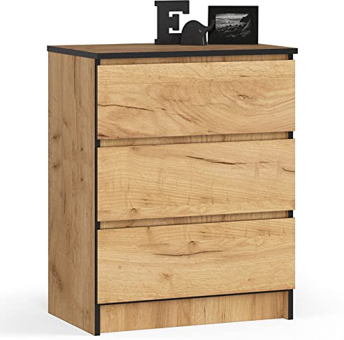 Home Collective Kommode in Eiche mit 3 geräumigen Schubladen, 60 cm breit, 77 cm hoch Kommode Schlafzimmer Flur Wohnzimmer Organizer mit Schubladen Holz Highboard Sideboard Schrank