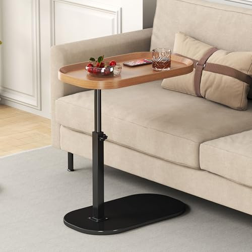 YUTVCZO Beistelltisch C Form Höhenverstellbar, Klein Couch Beistelltisch, 360° Drehbarer C Form Beistelltisch für Sofa, Modern Mobiler Kaffeetisch Holz Couchtisch Side Table für Wohnzimmer (Holz)