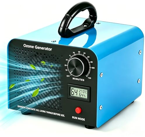 Ozongenerator 60000 mg/h, Ozongerät Industrielles Ozon-Gerät mit 120-Minuten-Timer, Temperatur, Luftfeuchtigkeit, Ozongerät bis zu 350㎡ O3 Ozonisator für Garagen Wohnung Hotels Küche Haustiere, Blau