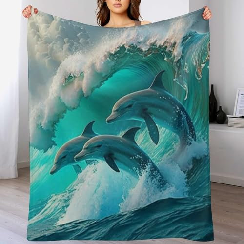 AAPZY Delfin Flanell Fleece Decke, Kuscheldecken, Superweiche Leichte Flannel 3D Für Couch Bett Flauschige Wohndecke （130×180cm）
