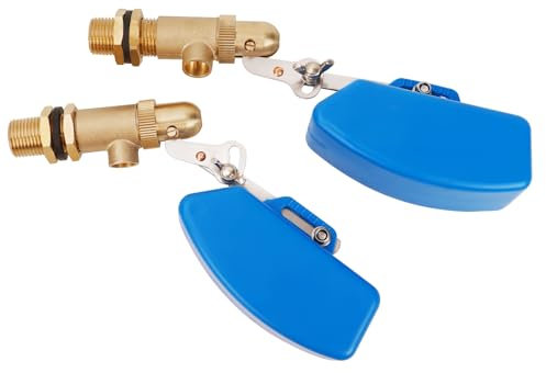 MOGOULUA 2 Stück 3/4 Schwimmerventil Aus Messing Mit 500cm PTFE Dichtband Kugelhahn Absperrventil Wasserschwimmer mit Kunststoff Schwimmer mit verstellbarem Arm für Rinder Schafe Wassertank Teiche