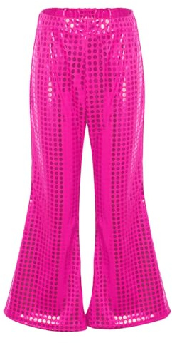 Kids Sequin Trousers Boys Girls Shiny Sequins Jazz Hip Hop Dance Trousers Stage Performance Flare Pants Gymnastic Party Trousers Dancewear Sparkly Pants for Dance Dress up Hot Pink