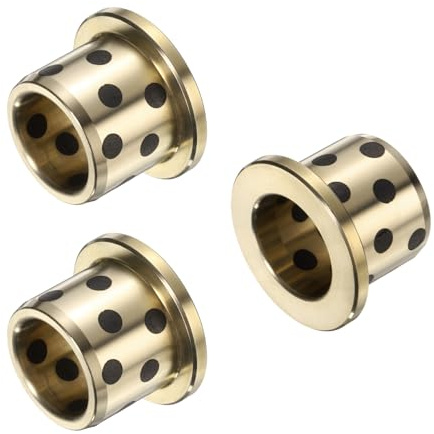 QUARKZMAN 3pz Cuscinetti a Manica 16mm Foro x 22mm OD x 20mm Altezza | Flangiati, Boccole a Flangia Avvolte Senza Olio, Boccole in Ottone Fuso con Lubrificazione Senza Olio, Ottone Grafite