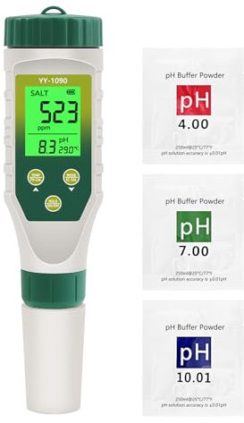 Homcoice PH Mètre 5 en 1, PH EC TDS Salinité Température avec Affichage Simultané Trois Données Innovant, Test pH Piscine IP67 étanche, Testeur Salinité PH pour Eau Potable, Aquariums, hydroponie