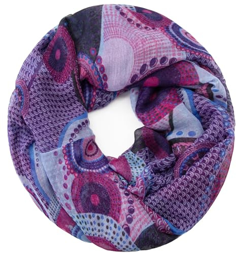 Gloop damscarf loop halsduk finstickad slinga med etno prickmönster, Lila-ljusblå, En Storlek