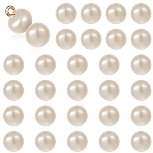 ZEYIYER 30 Stück Perlenknöpfe für Kleidung, 10 mm Beige Perlenknöpfe zum Nähen, Perlmutt Knöpfe, Dekorative Runde-Perlenknöpfe mit Schaft für Kleider, Hemden, DIY Bastelarbeiten (2,3 mm Loch)