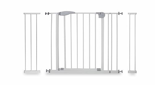 MEDAS PRO Treppenschutzgitter, Sicherheitsbarriere für Kinder und Hunde, Türgitter, Kindersicherung, Treppengitter, Automatisches Schließen, Ohne Bohren, Von 75 bis 115 cm, Weiß
