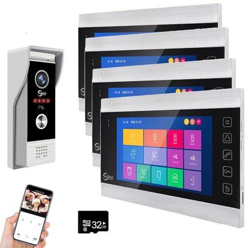 Videocitofono con monitor da 7 pollici e telecamera 1080P, supporta lo sblocco a distanza, il rilevamento del movimento PIR, l'audio bidirezionale e altro ancora. (4 Monitor)