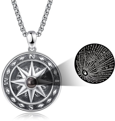 KINGWHYTE kompass halsband män S925 sterlingsilver kompass hänge födelsedag gåvor examen smycken för män kvinnor, 22mm, Sterlingsilver, Ingen ädelsten