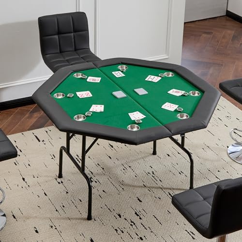Mingone Achteckig Pokertisch Klappbar für 8 Spieler, Poker Table 120x120 cm | Getränkehalter aus Edelstahl Spieltisch, Blackjack, Roulette Tisch, Deko Casino Pokermit, gepolsterte Armauflage Grün