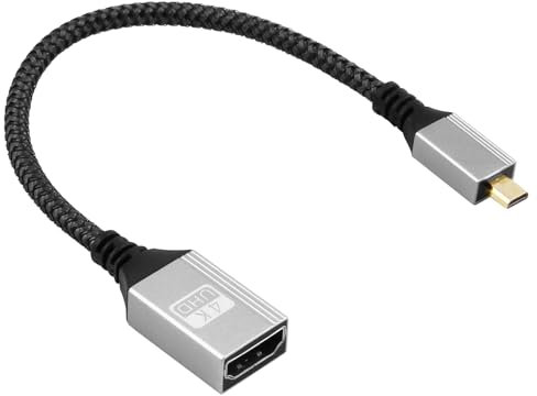 Micro HDMI auf HDMI Adapter Kabel 20 cm – Geflochtenes Nylonkabel mit Vergoldeten Steckern– 4K UHD & 3D Unterstützung – Kompatibel mit Raspberry Pi 4, Sony Alpha, Nikon, Canon