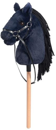 BEJOY Cavallo Giocattolo Hobby in Legno, Cavallo di Peluche da Cavalcare per Bambini, Sella e Frange, Ciglia Simulate, Blu Scuro