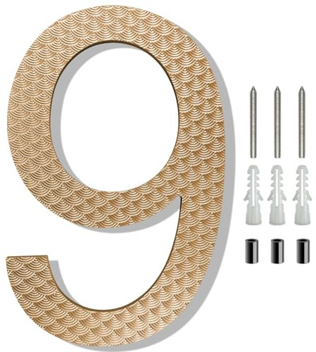 8/10 Inch Floating House Numbers Modern ABS Door Number Gold Mailbox Address Sign with Screws, for Apartment Wall Decor Plaque Garden Street Yard Hotel Home Room Office Cafe(9,8In)