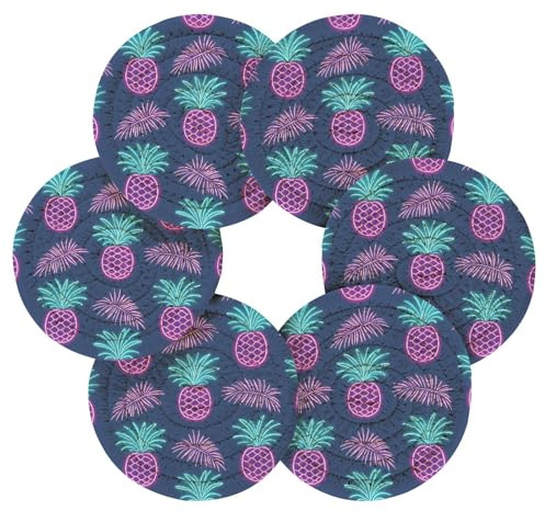 Summer Neon Pineapple Leaf Decorative Drink Coasters Set Absorbant Coasters House Bar Accessories Housewarming Gift Home Decor Set of 6 with Holder