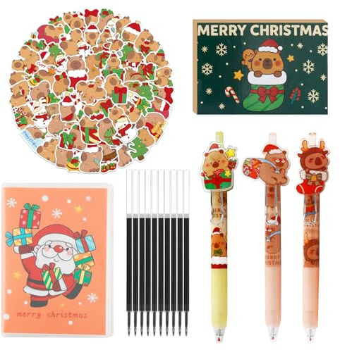 Ourdort Capybara Weihnachtsstifte Set, Weihnachts Kugelschreiber, Weihnachtsstifte Schulsachen, Weihnachtsstifte Set for Weihnachts Schule Weihnachtsgeschenke Kleinigkeiten (color-2)