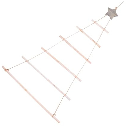 FONDOTIN Holzleiter Wanddeko Weihnachtsbaum Hängend Natürlicher Tannenzweig Weihnachtsbaum Deko Adventskranz Rustikal Wohnzimmerdekoration