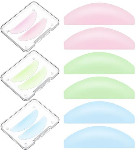 TIESOME 6 almohadillas para lifting de pestañas, almohadillas de silicona de 3 colores con caja de almacenamiento, máscara de ojos reutilizable para suavizar las pestañas, autoadhesivas, sin pegamento