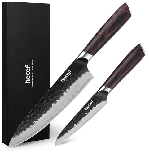 hecef Professional 2-Piece Japanese Chef Knife Set, High Carbon Steel Blades with Ergonomic Pakkawood Handles – Ultra Sharp Edge for Daily Kitchen Tasks