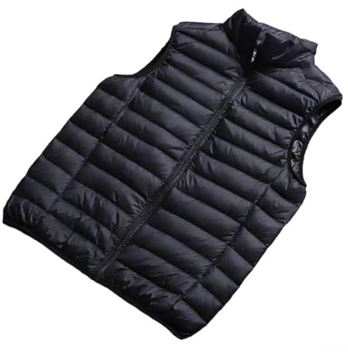 Chaleco acolchado sin mangas para hombre con cuello alto ultraligero y diseño portátil para viajes, senderismo y desplazamientos (L negro)