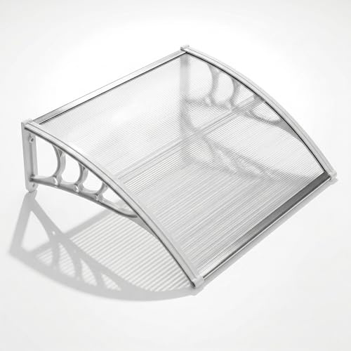 40 x 32 Door Window Awning Canopy, Outdoor Polycarbonate Rain Cover with White ABS Bracket and Aluminum Bars, Transparent Sun Shade for Front Door, Patio, Porch and Window